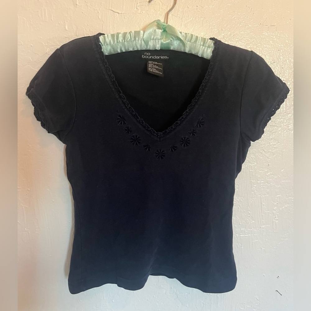 Y2K Navy Short Sleeve Top